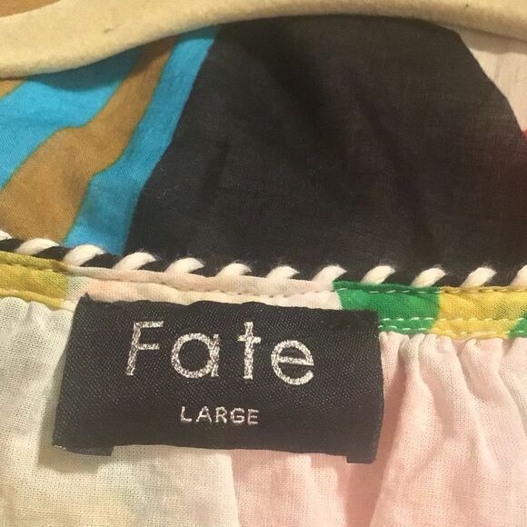 Fate Cotton Half Button Colorful Patterned Tie Blouse - Picture 9 of 11